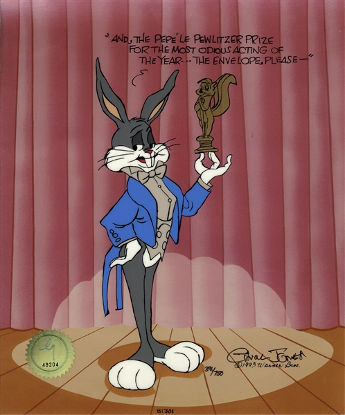Chuck Jones Signed Limited Edition Cel of Bugs Bunny in ''Pewlitzer Prize'' -- With Linda Jones Seal
